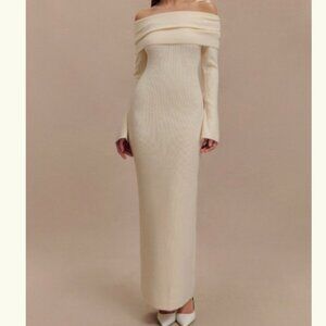 MESHK Katherine Off Shoulder Knit Maxi Dress - Ivory
